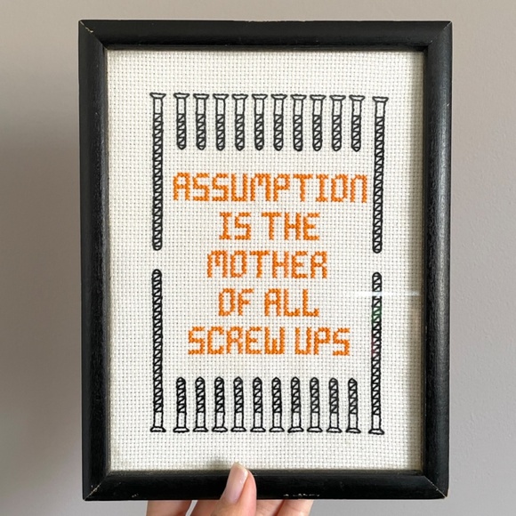 🛑 Vintage Framed ASSUMPTION IS THE MOTHER...Cross Stitch - Picture 3 of 4